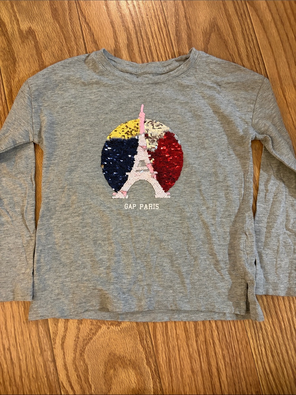 GAP Gray Long-Sleeve Sequin Eiffel Tower Top